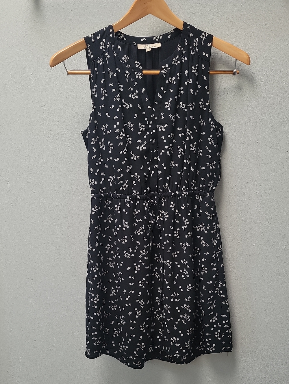 Sleeveless Black Dress with White Floral Print